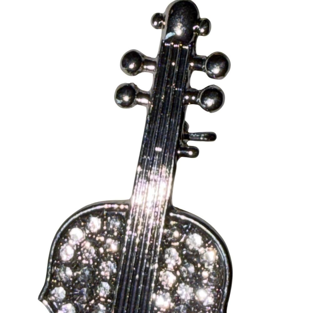 Crystal Rhinestone Violin Brooch Pin - Picture 3 of 8